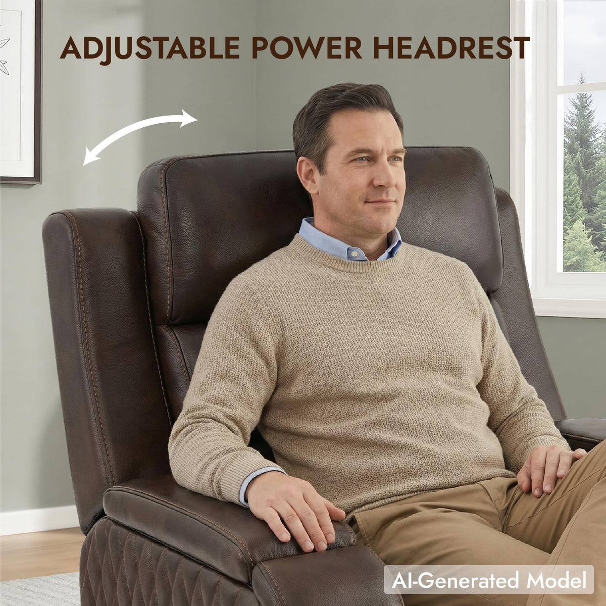 Genuine Leather Power Recliner Chair with Heating& Cooling