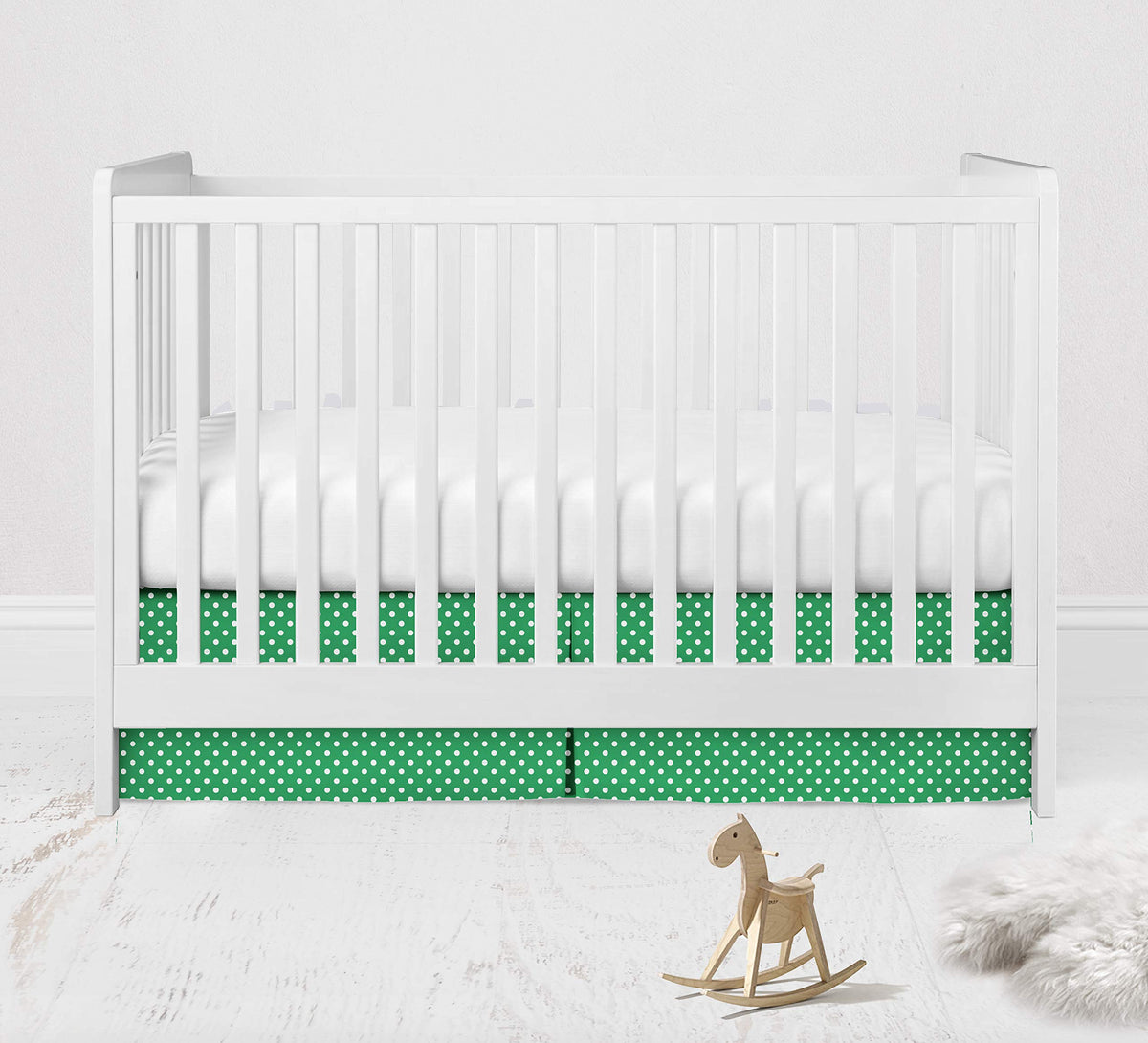 Mix N Match Pin Dots Crib/Toddler Bed Skirt Dust Ruffle (Green)
