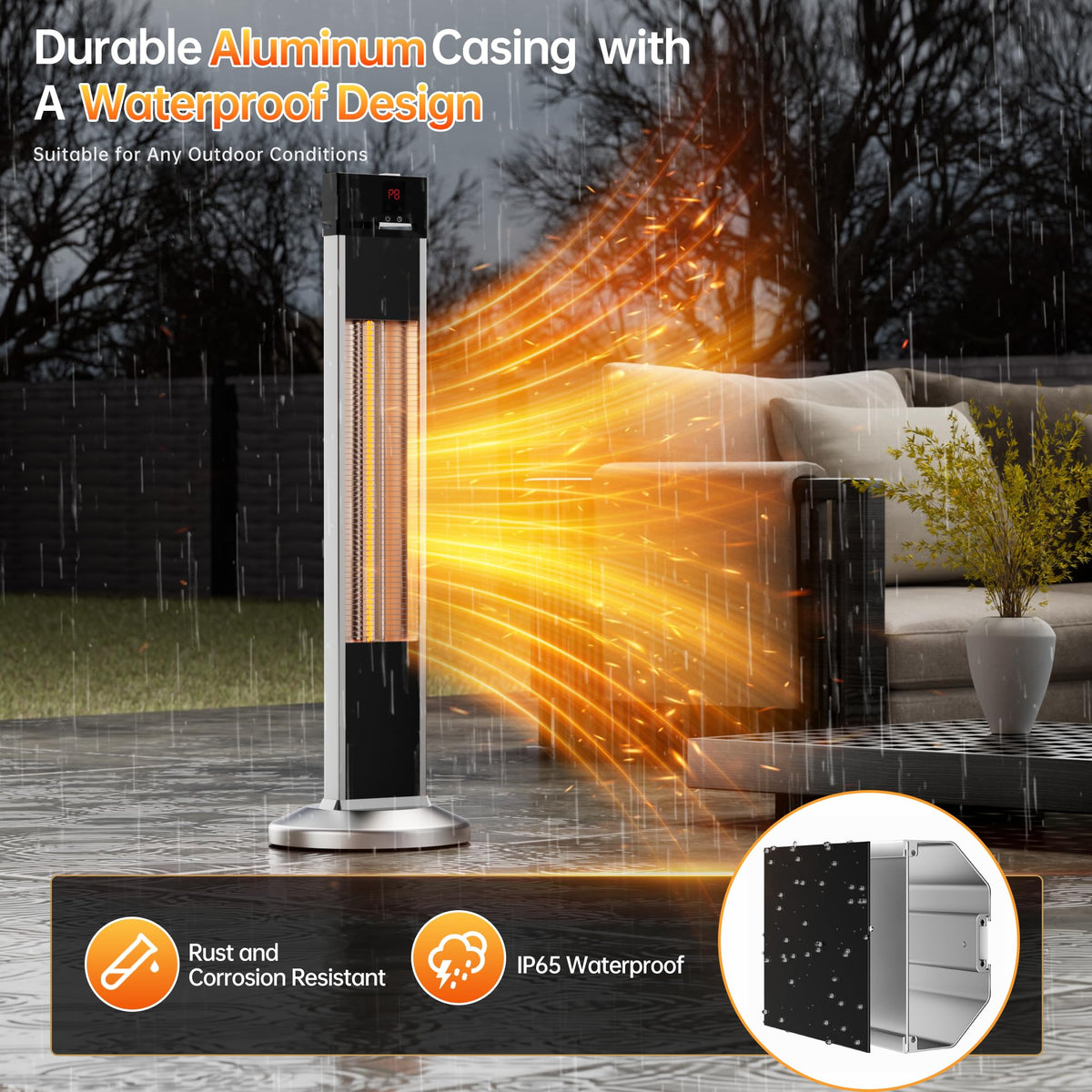 Patio Heater, Outdoor Backyard Garden Porch Infrared Deck Electric heater, Portable Carbon Fiber Freestand with