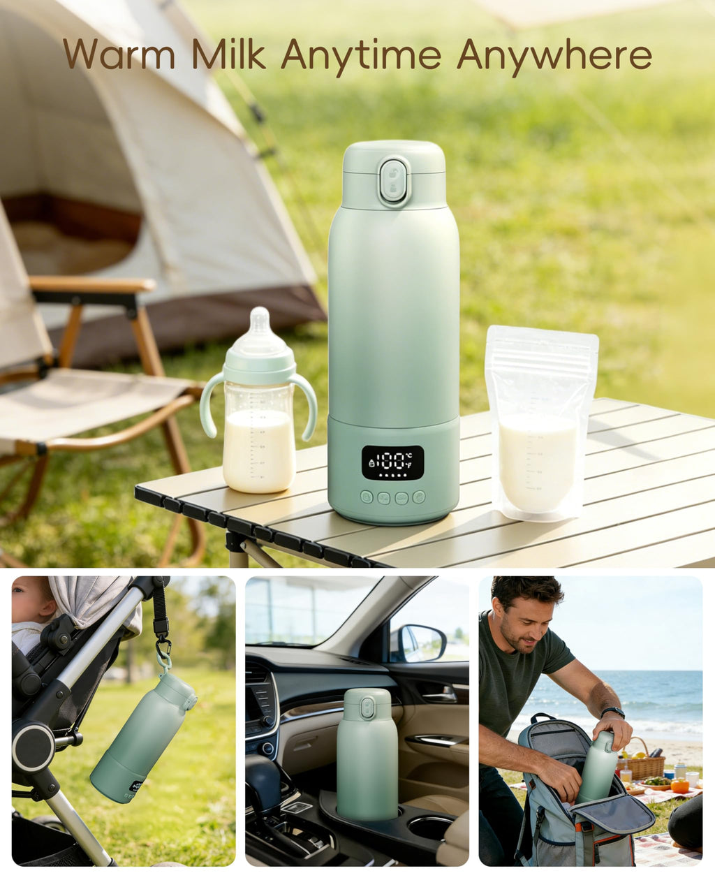 Portable Bottle Warmer for Travel, Baby Milk Warmer with Fast Heating & Long Battery Life, 17Oz Large Capacity 316L