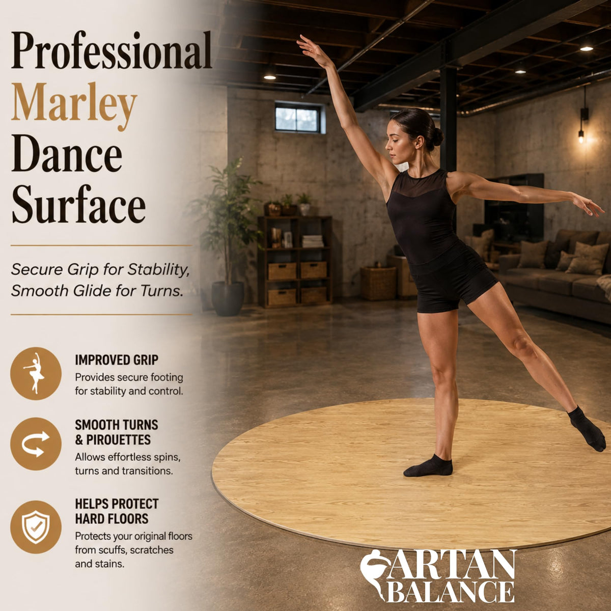 Marley Dance Floor 34" x 59" Oval - Portable Marley Dance Floor & Studio, Professional 2mm Non-Slip Dance Practice