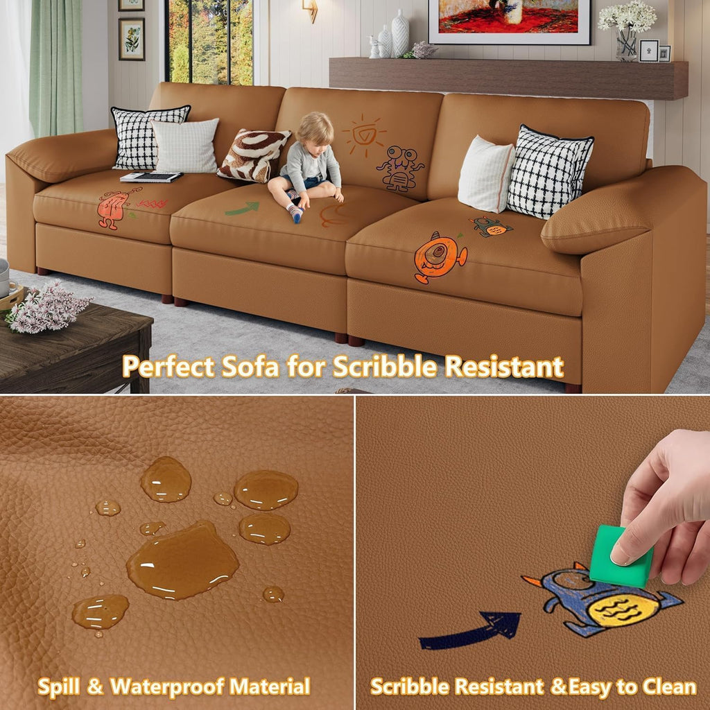 Leather Sectional Couch, L Shaped Modular Sectional Sofa, Brown
