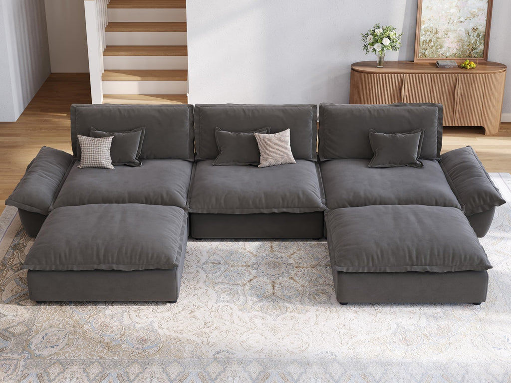 Hudson 141.7'' Oversized Modular Sectional Sofa, 5 Seater, Grey