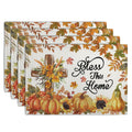 Fall Cross Pumpkin Placemats Set of 4 Autumn Thanksgiving Harvest Sunflower Maple Leaf Orange Linen Table Mats