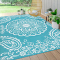 Outdoor Rug, Waterproof Plastic Straw Camping Rug, Boho Teal