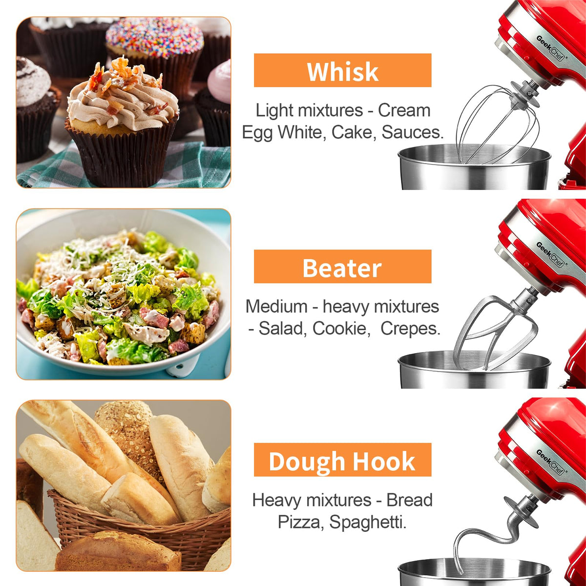 Electric Stand Mixer, 4.8QT 12 Speeds Tilt-head Food Mixer with Dough Hook, Whisk, Beater, Bowl, Rotary Knob Kitchen