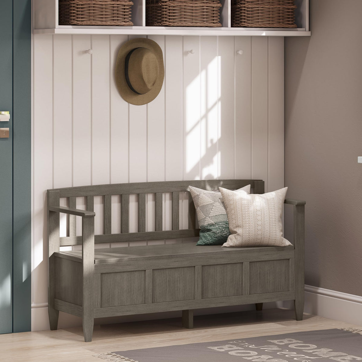 Brooklyn 48" Wide Solid Wood Storage Bench in Farmhouse Grey