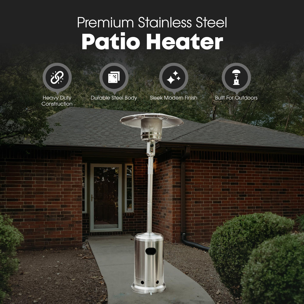GasOne 50, 000 BTU Outdoor Propane Patio Heater, Stainless Steel with Wheels