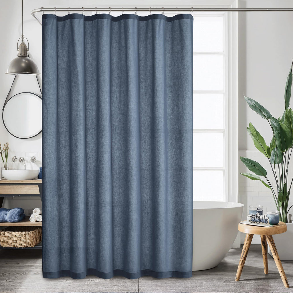 Linen Fabric Sets -Button Hole Waterproof Lightweight Washable Privacy Shower Curtains for Bathtub with 12 Metal