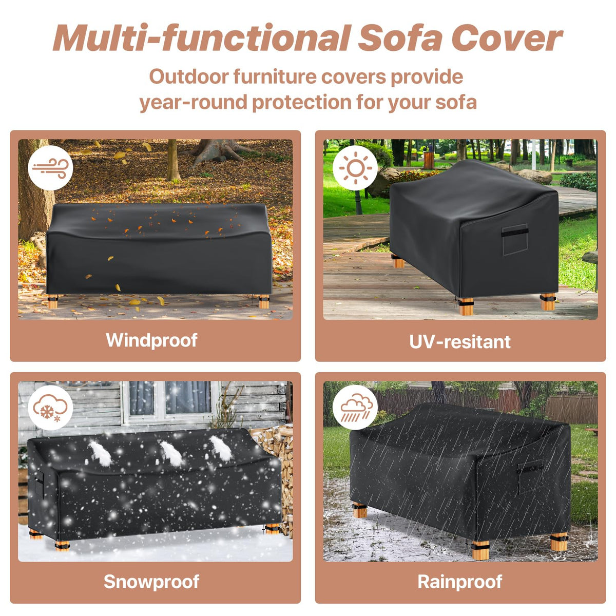 Outdoor Couch Cover Waterproof, 78" Wx 33" Dx 32" H Patio Furniture Covers Waterproof, Windproof 2-Seater Sofa Cover