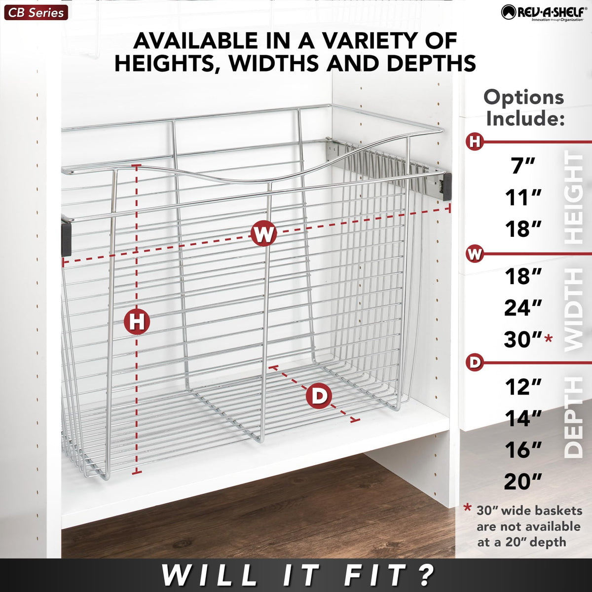Chrome 24" Wire Pullout Basket for 14" Deep Closet - 11" H