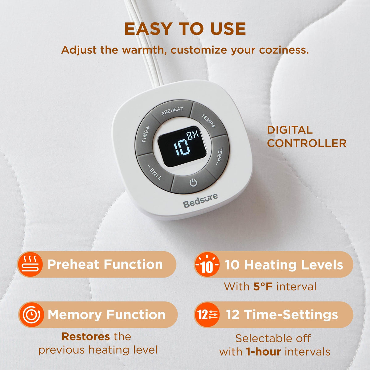 Waterproof Heated Mattress Pad Full Cotton Top Electric Bed Warmer