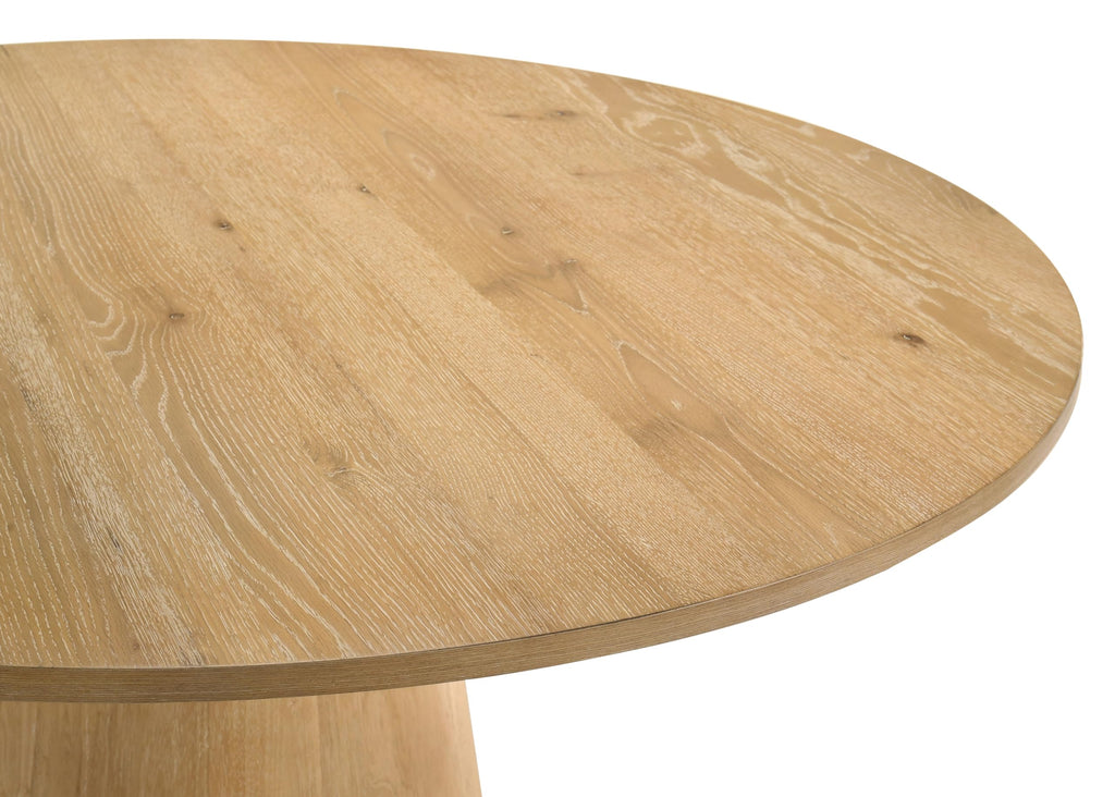 Terra 59" Transitional Round Dining Table with Pedestal Base, Natural Oak