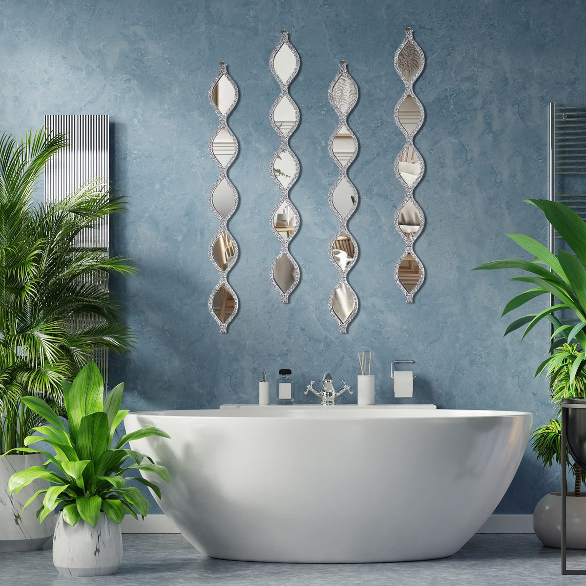 4 Pcs Teardrop Mirror Wall Decor Silver Long Mirror Home Decorative