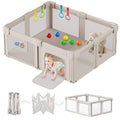 Foldable Baby Playpen with Mat, 71x59 Inches, Light Khaki