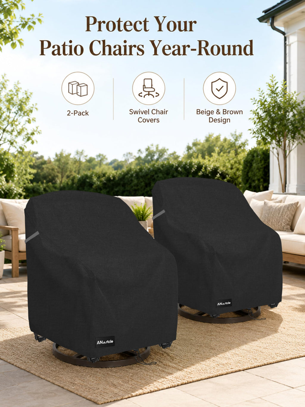 Swivel 2 Pack, Waterproof Heavy Duty Outdoor Chair Covers, Patio Swivel Chair Covers for Outdoor Furniture (30 W x 34 D