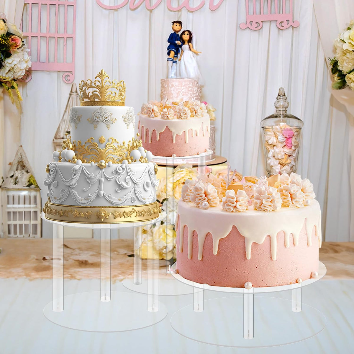 Tier Large Acrylic Glass Round Wedding Cake Stand, 10'' 12'' 13.5'' - Set of 3