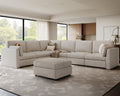 Faux Leather Modular Sectional Sofa Wide V Shaped Couches Beige