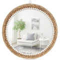 22 Inch Boho Style Decorative Mirror, Round Rattan Wall Hanging Mirror, Nature Rattan Woven Round Mirror, Makeup