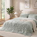 Comforter Set Green, 7-Piece Embroidered, Lightweight