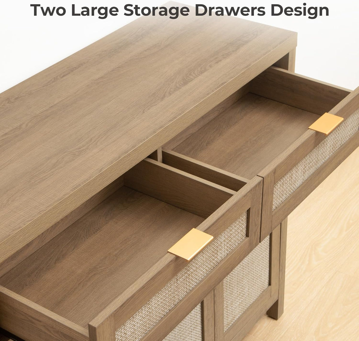 Rattan Sideboard Buffet Cabinet with Storage, Boho Credenza Accent | Storage Cabinet with 3 Doors and 2 Drawers