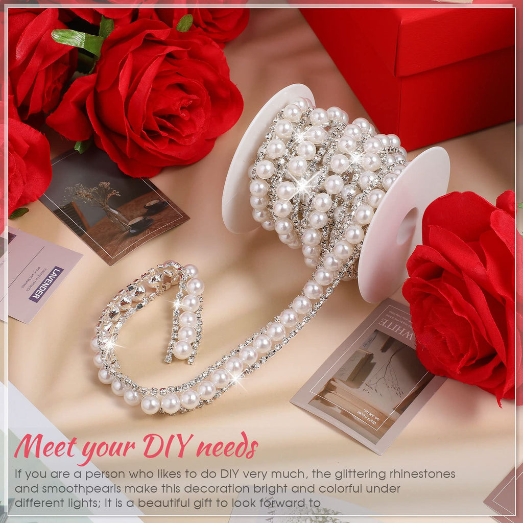 Rhinestone Trim Pearls and Diamonds Crystal Chain Rhinestones Pearl Chain for Craft Rhinestone and Pearl Trim - 2 Yards
