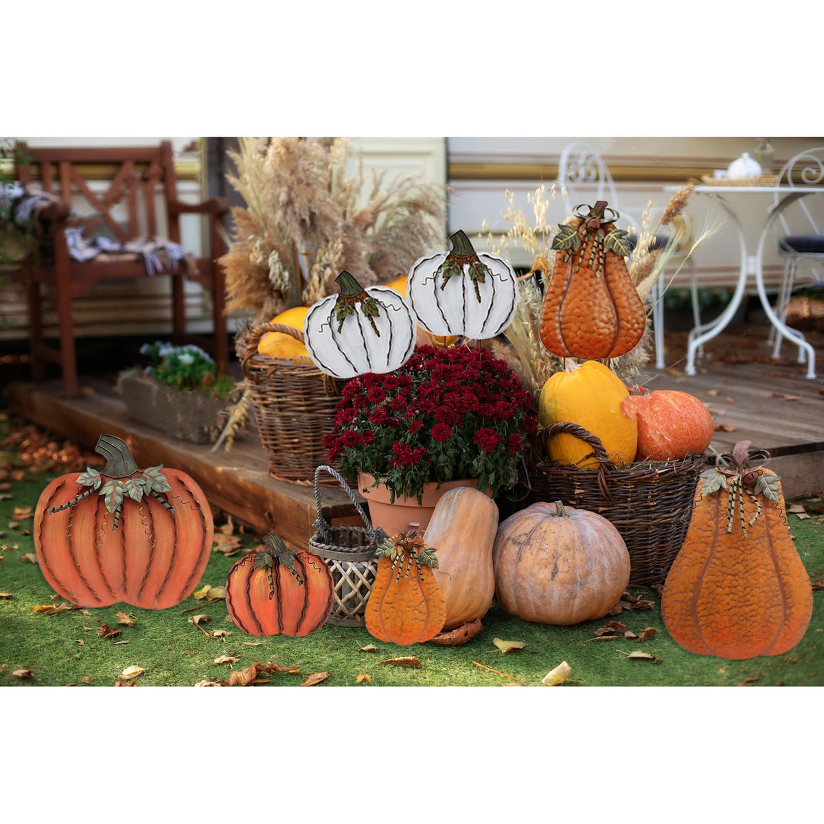 Metal Pumpkin Garden Stakes Fall Decor Autumn Decorative Yard Signs