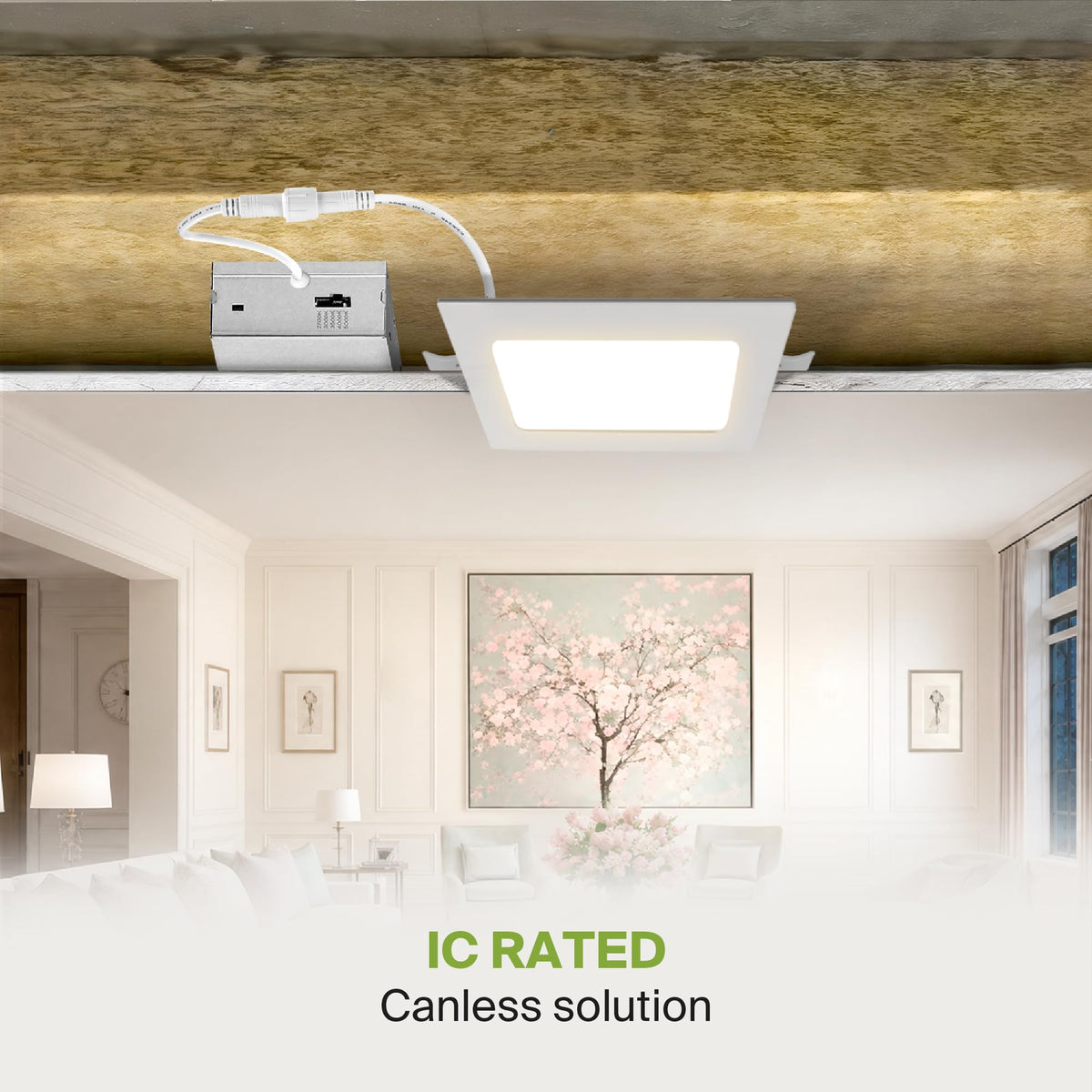 12 Pack LED Square Recessed Lighting 4 Inch, 5CCT 2700K-5000K CRI90+, Dimmable Ultra-Thin Canless Wafer Lights, IC