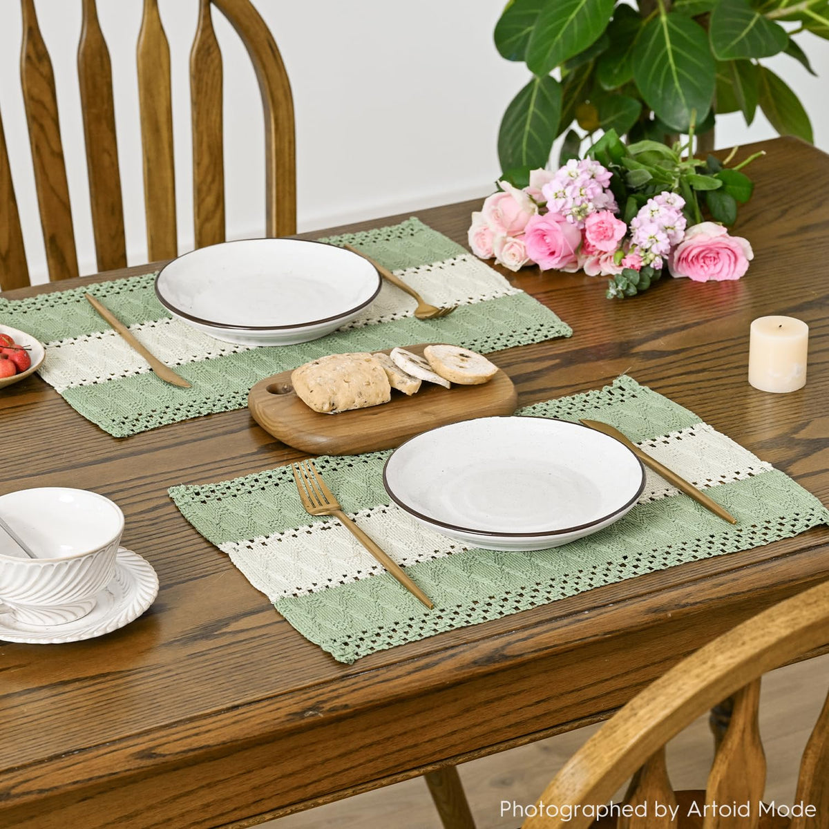 Light Green Rustic Farmhouse Placemats Set of 4-12x18 Inch