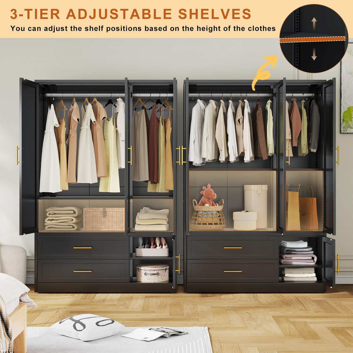 Armoire Wardrobe Closet, Bedroom Clothing Storage Cabinet Black