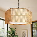 5-Lights Boho Rattan Chandelier 19" Farmhouse Chandelier