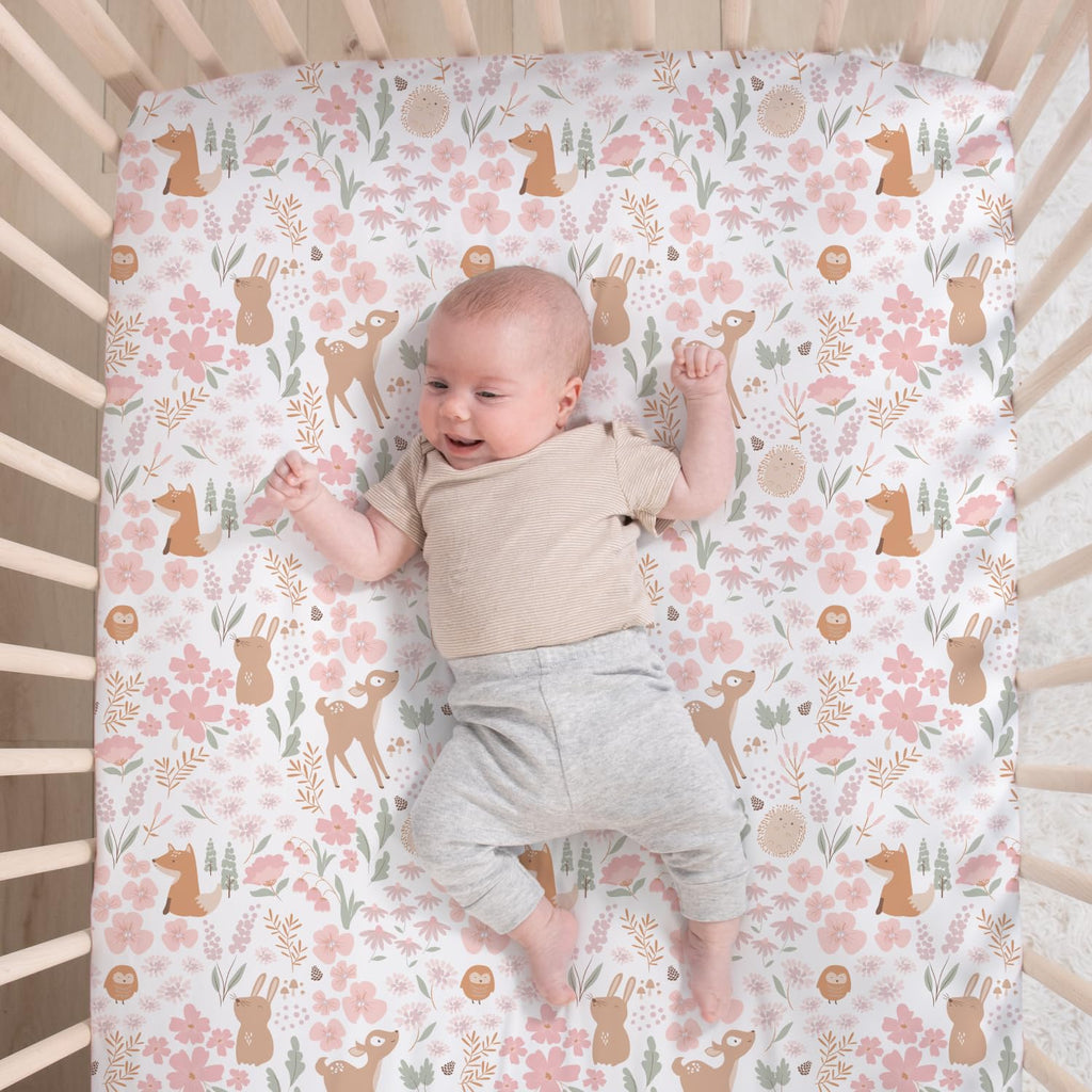 3 Piece Baby Crib Bedding Set for Girls - Newborn, Infant & Toddler Nursery Bed Set Decor with Fitted Crib Sheet