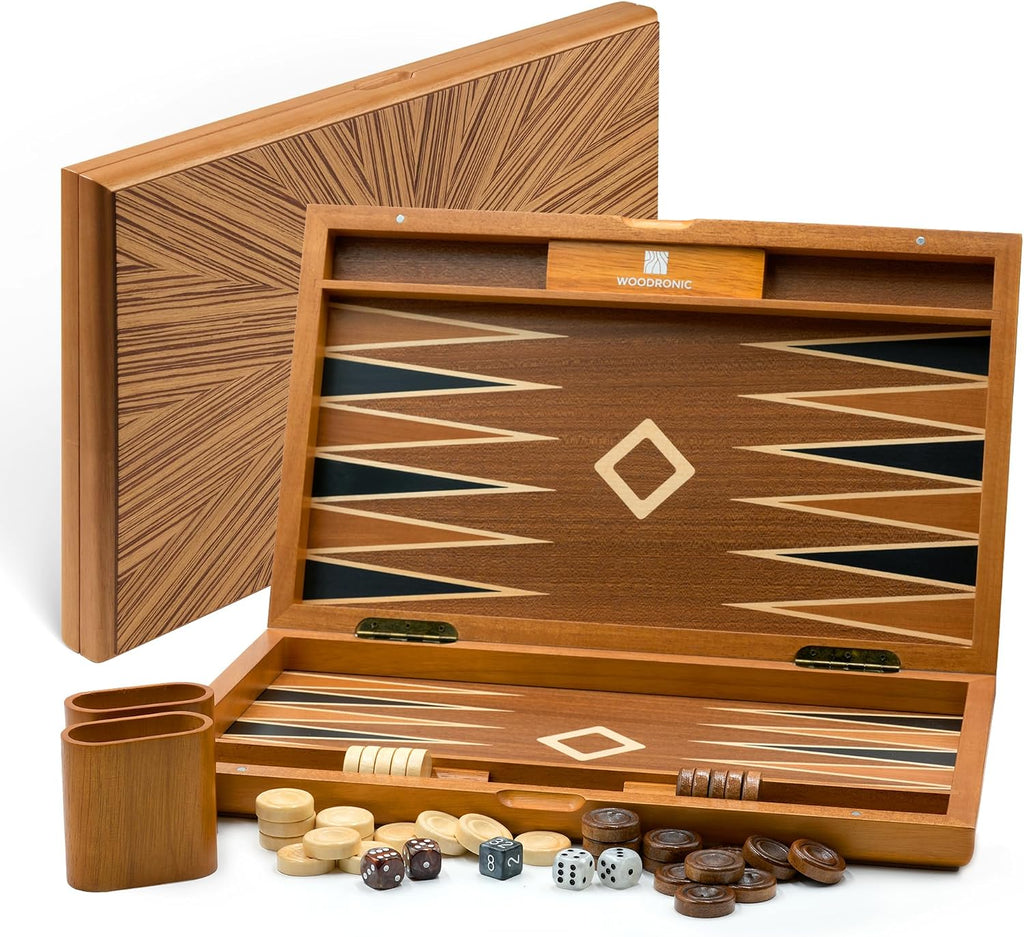 Wooden Backgammon Set for Adults - 19 Inch Classic Board Game Case - Premium Folding Backgammon Set with Wooden - Set of 200