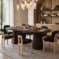 7-Piece Extendable Dining Table Set, 70" Walnut Table with 6 Black Chairs
