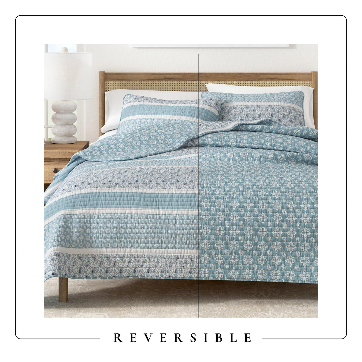 Striped Quilt Set - 3-Piece Size Paisley Bedding Set - Lightweight, All-Season, Reversible