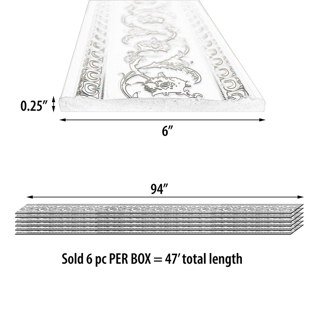 6 Pieces Chair Rail 94 Inch (Silver Floral on Black Chair Rail 94 Inch)