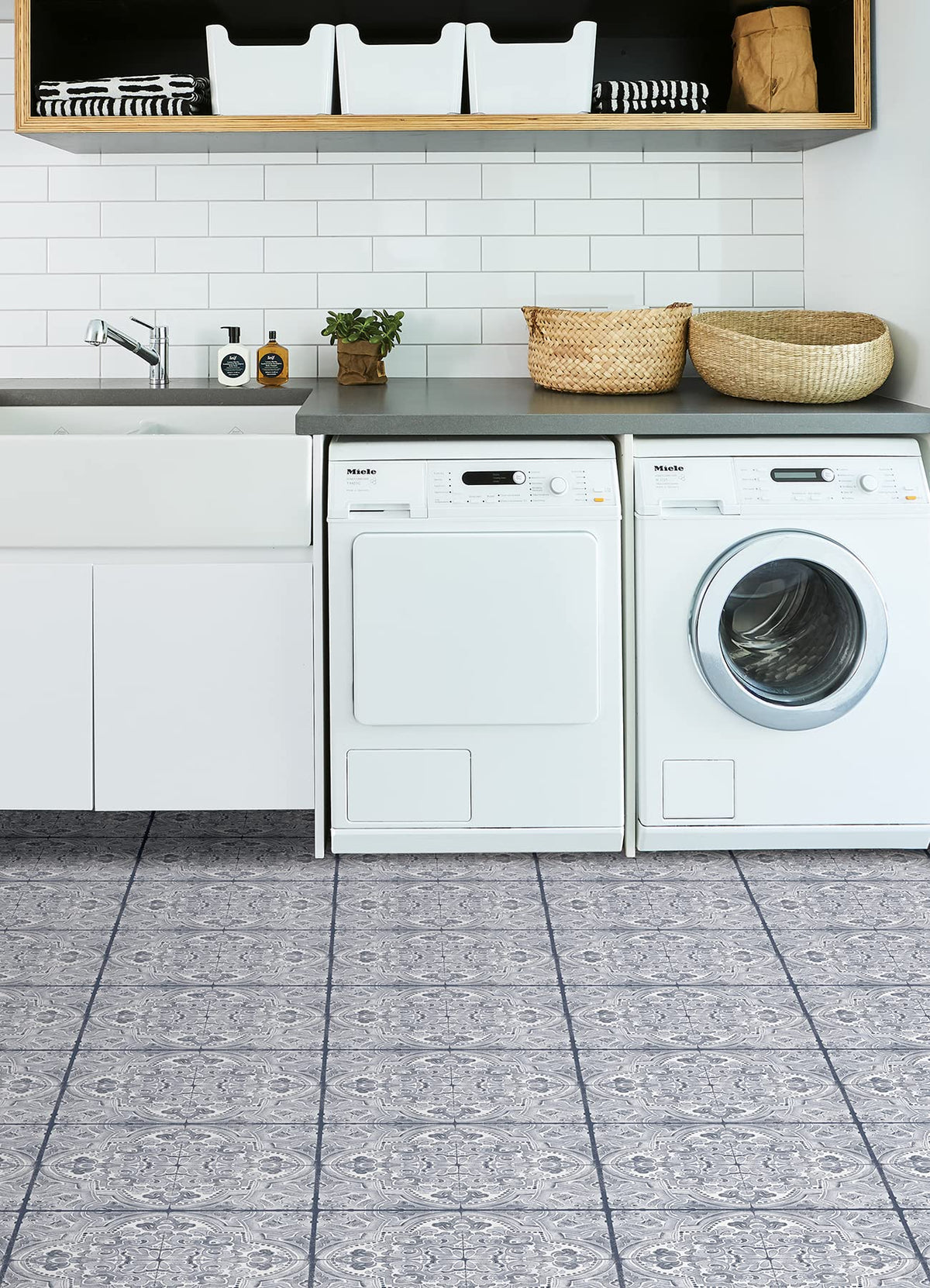 Hastings Peel and Stick Floor Tiles, Blue, Medallion Vinyl Floor Tiles, Water Resistant, 12 in x 12 in, Pack of 10