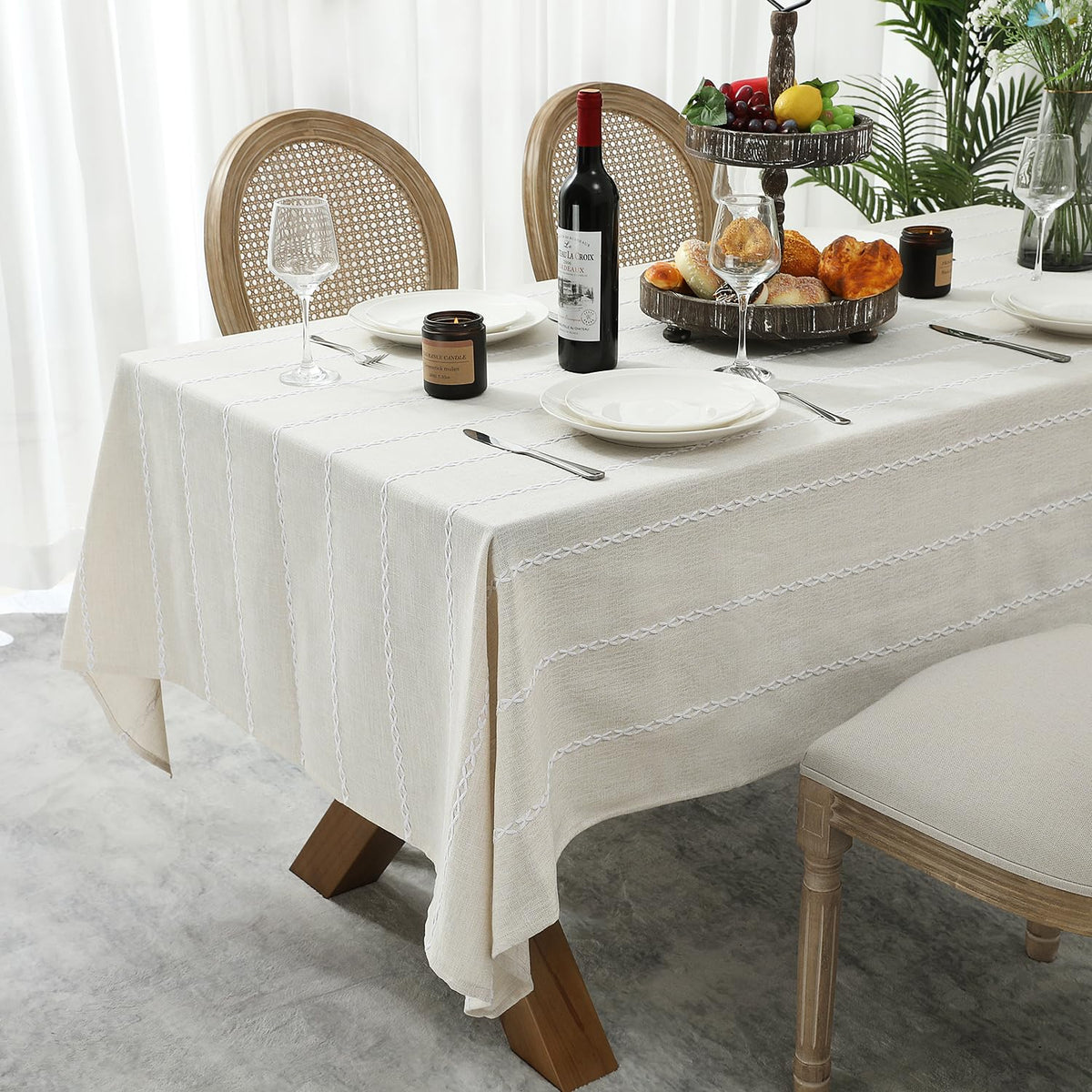 60 x 120 inches Farmhouse Style Linen tablecloths, Wrinkle Resistant Washable Dining Room Table Cloths for 8 Foot