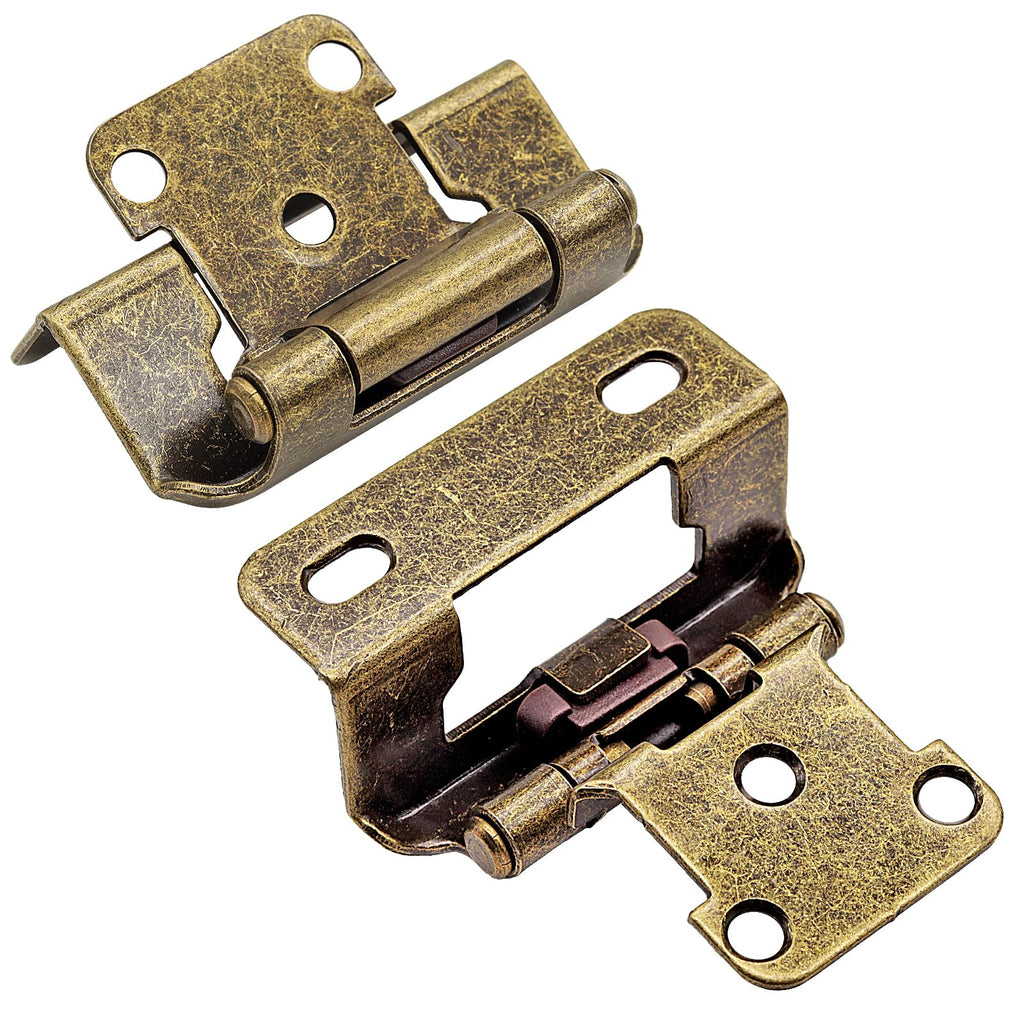 50 Pack (25 Pairs) 1/2 Inch Overlay Partial Wrap Hinges Antique Brass