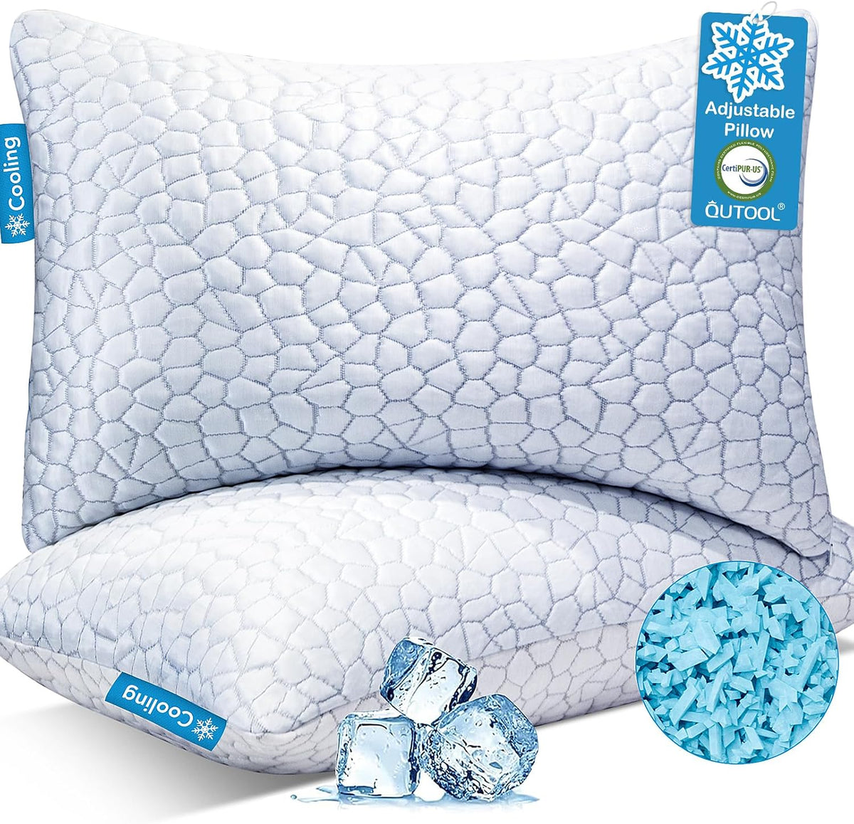 Cooling Memory Foam Pillows King Set of 2, Adjustable Shredded Memory Foam,Bed Pillows for Sleeping with Breathable
