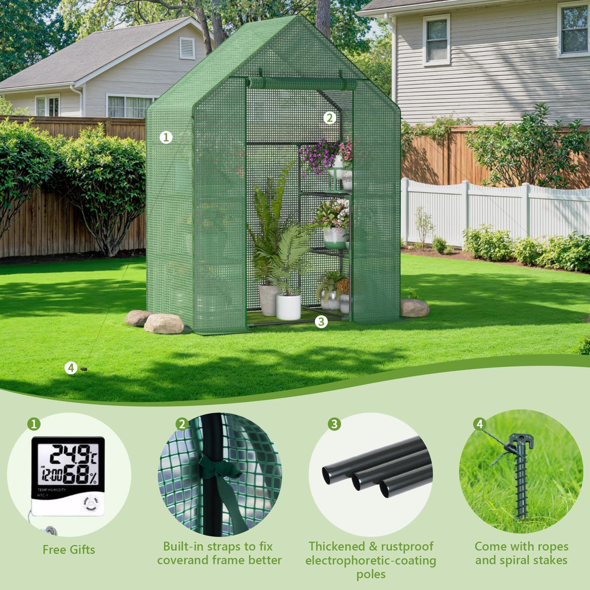 Walk in Greenhouses, 57 x 29 x 76 inch Green House, Greenhouse for Outdoors with Durable PE Cover, Portable