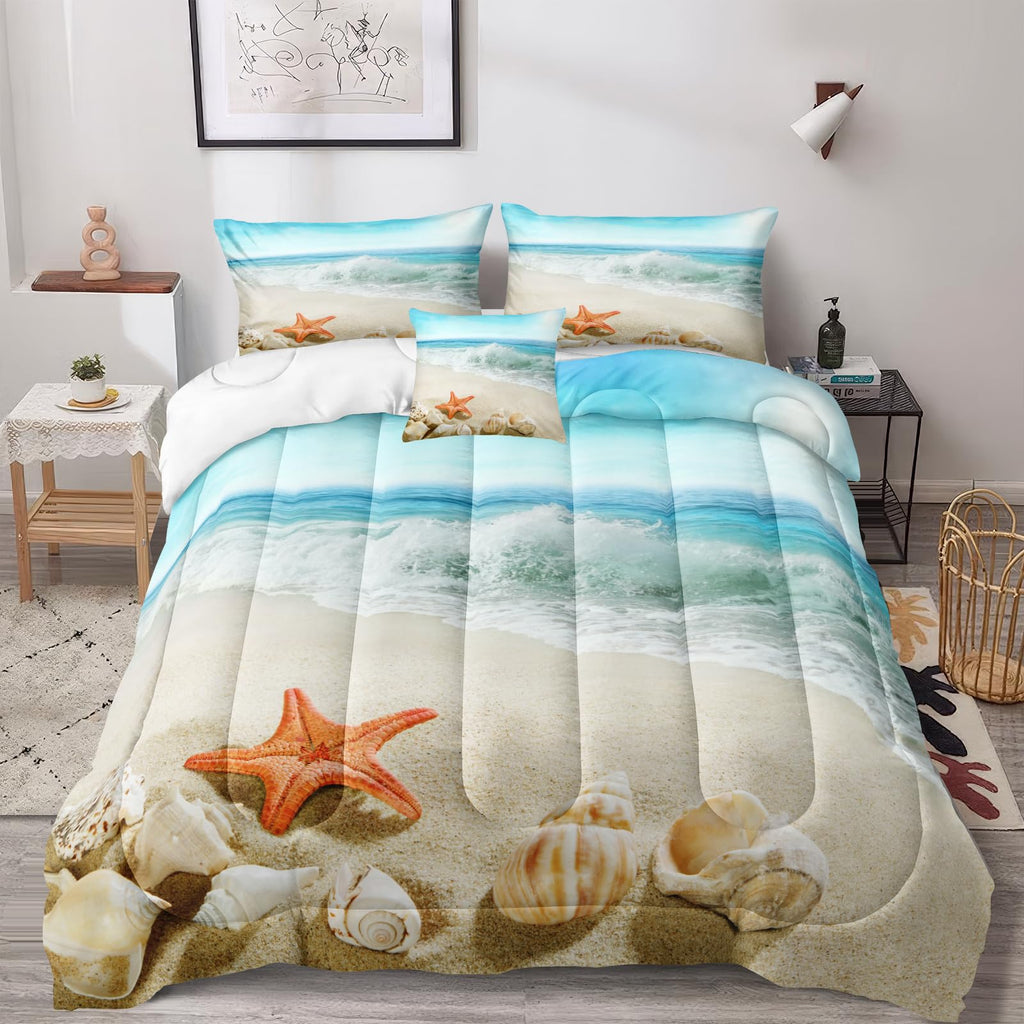 Beach Theme Comforter Seashell Comforter Set Beach Room Decor Starfish Seashore Ocean Quilt Set 3 Pcs Beachy