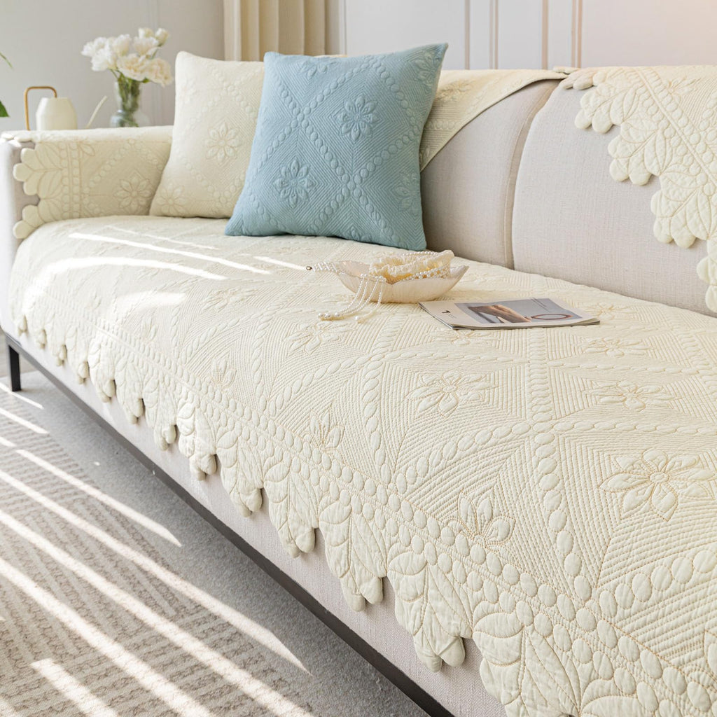 Quilted Couch Covers for Sofa Farmhouse Sofa Covers(Ivory, 43"x70")