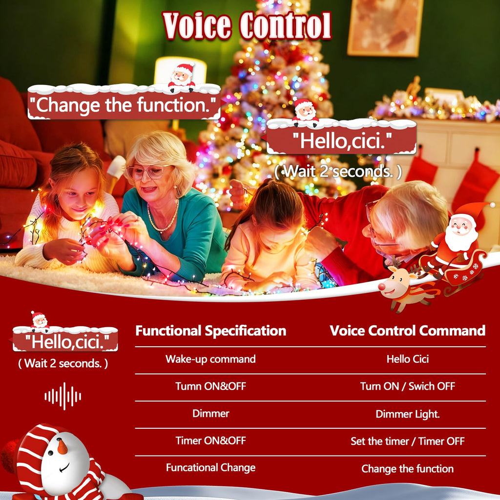 Voice Control 88Ft Christmas String Lights with Remote, Multicolor