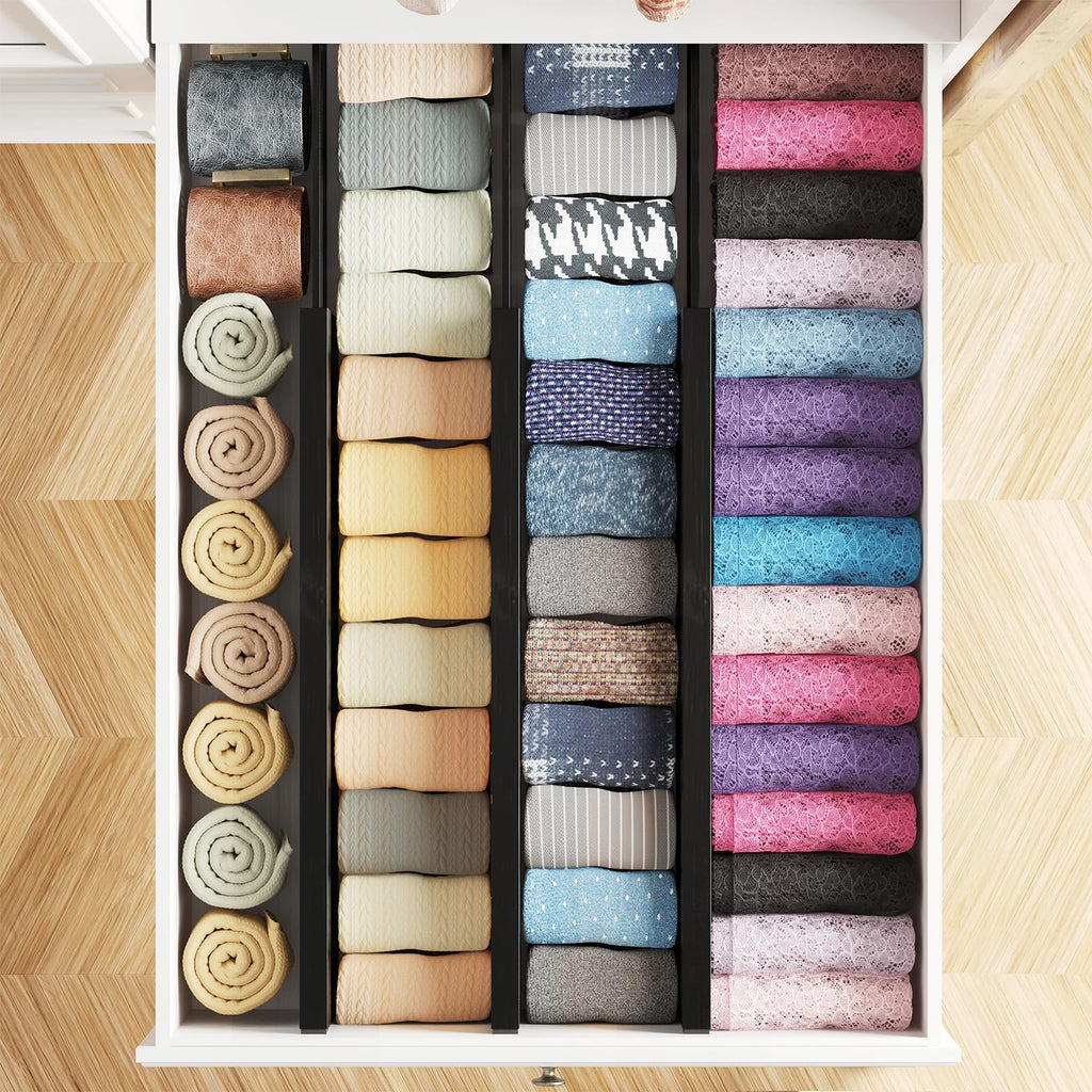 Bamboo Dresser Drawer Dividers 6 Pack, 4.65" High Adjustable 17"-22" Drawer Organizers, Expandable Organization for