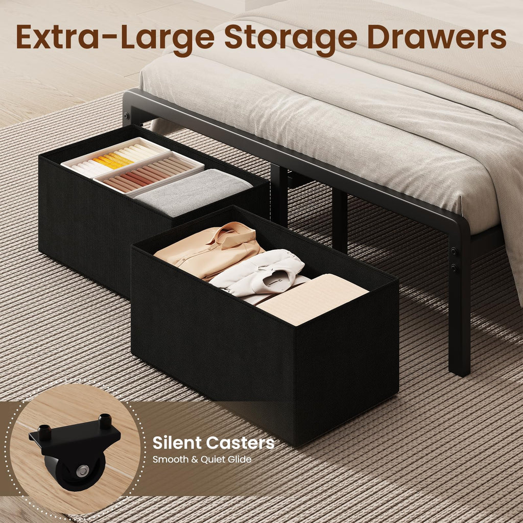Bed Frame with Charging Station & LED Lights, Vintage Brown