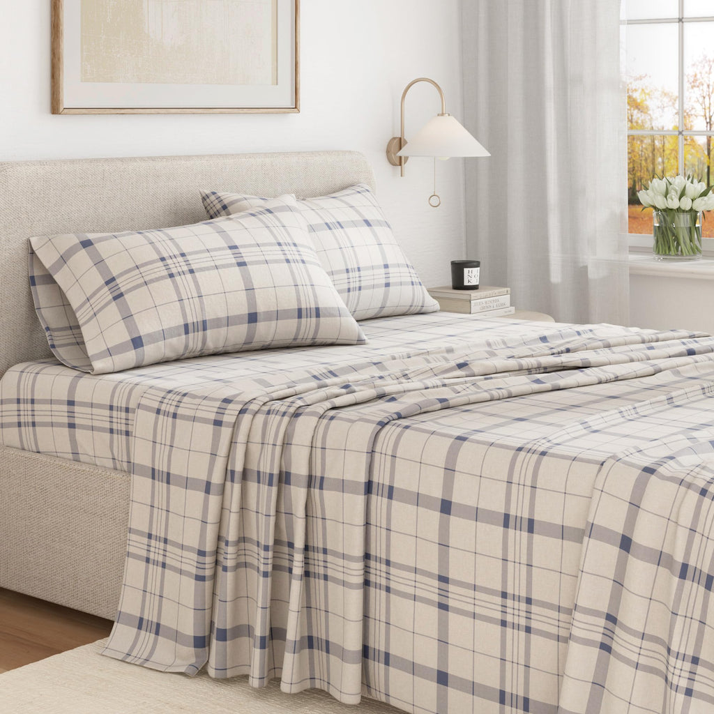 Flannel Sheets - 100% Turkish Cotton, Double-Brushed, Plaid and Stripe Bed Sheet Set - Ultra-Soft, Cozy