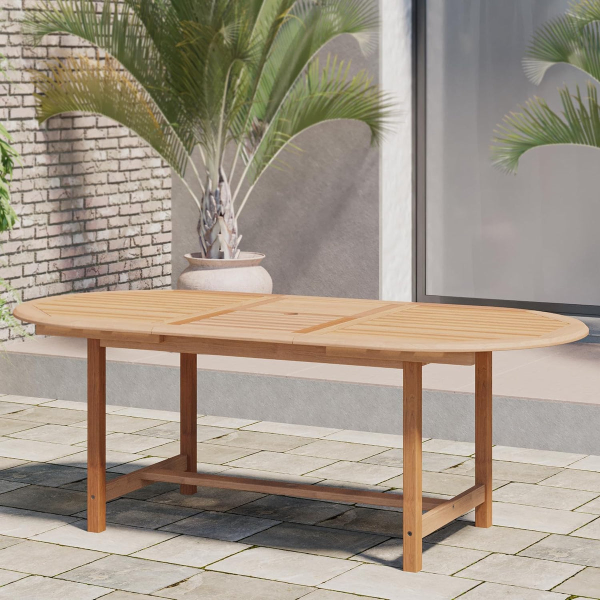 Extendable Oval Newcastle Patio Dining Set, 7 Piece, Brown