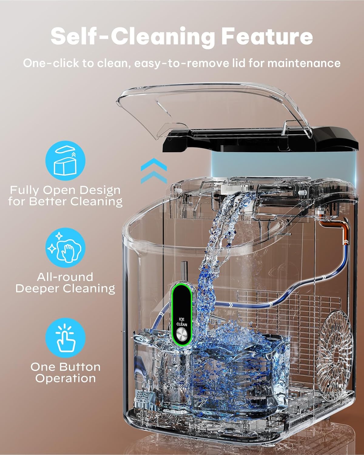 Nugget Ice Maker Countertop, Pellet Ice Machine with Self-Cleaning Function, Sonic Ice Maker Produces 33lbs