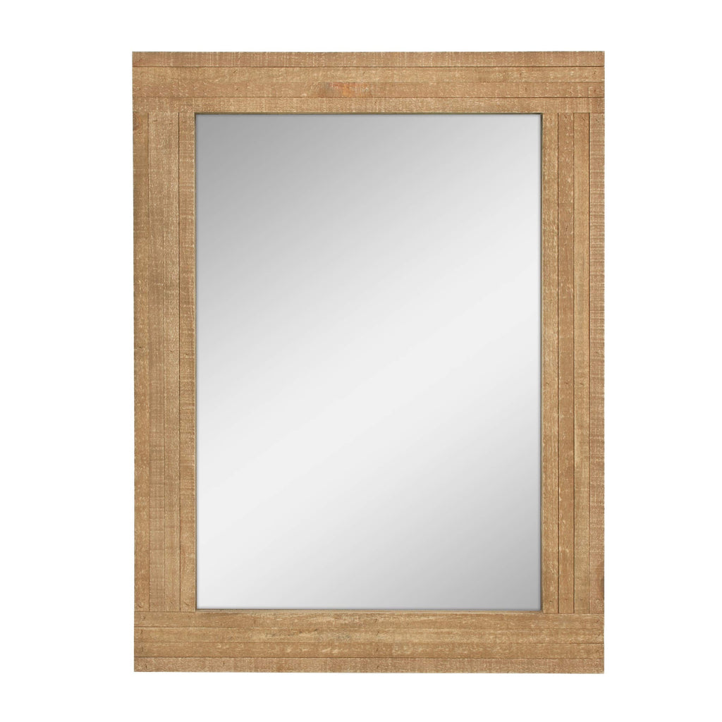 24" x 18" Rectangle Natural Wood Frame Wall Mirror with Attached Hanging Brackets, Decorative Country Rustic Decor